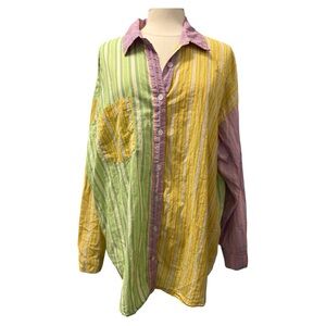 Wild Fable Pastel Multicolor Striped Button Up Shirt Size XXL Y2K Light Academia